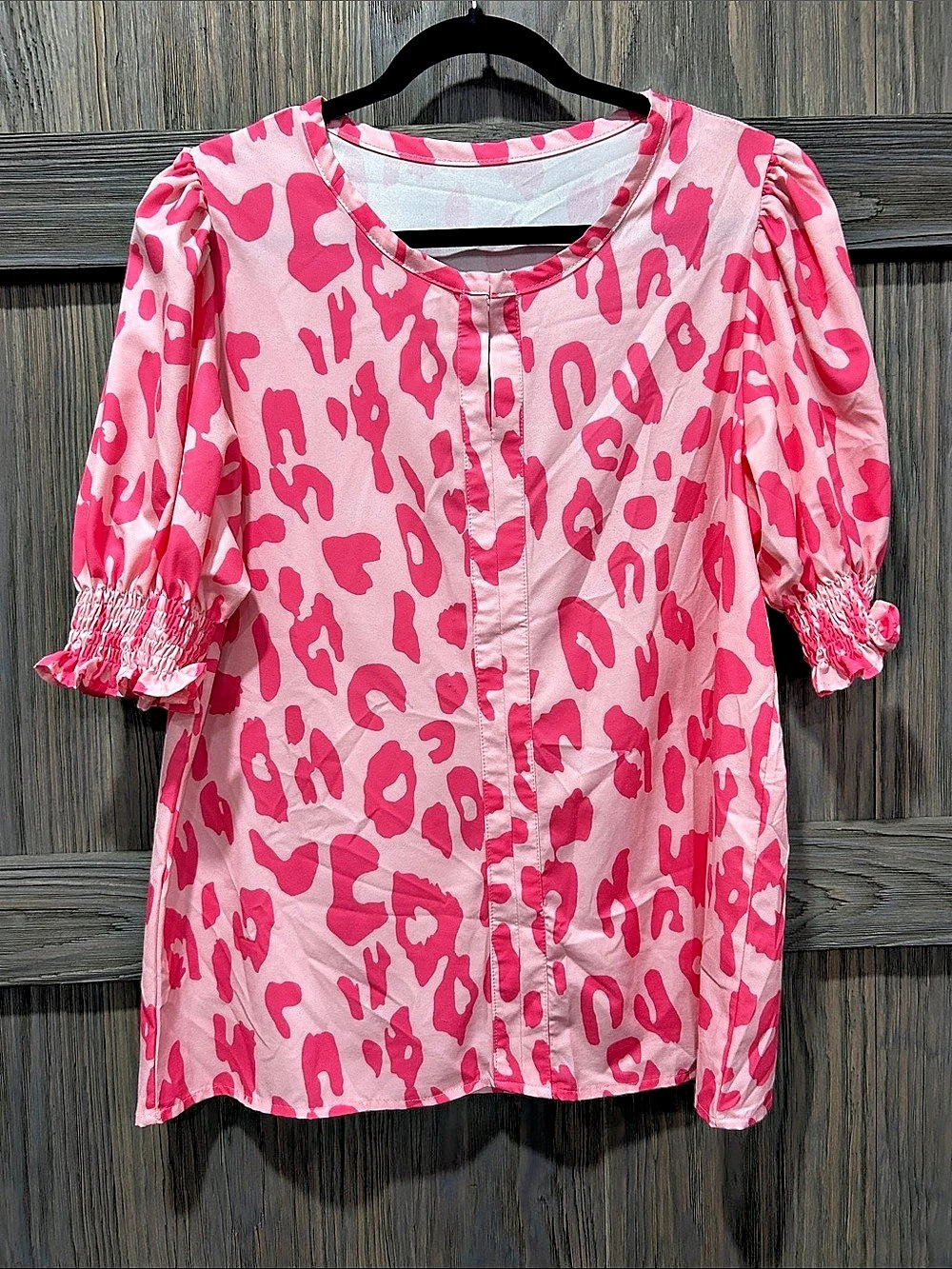 Pink Animal Print Puff Sleeve Blouse Like New
